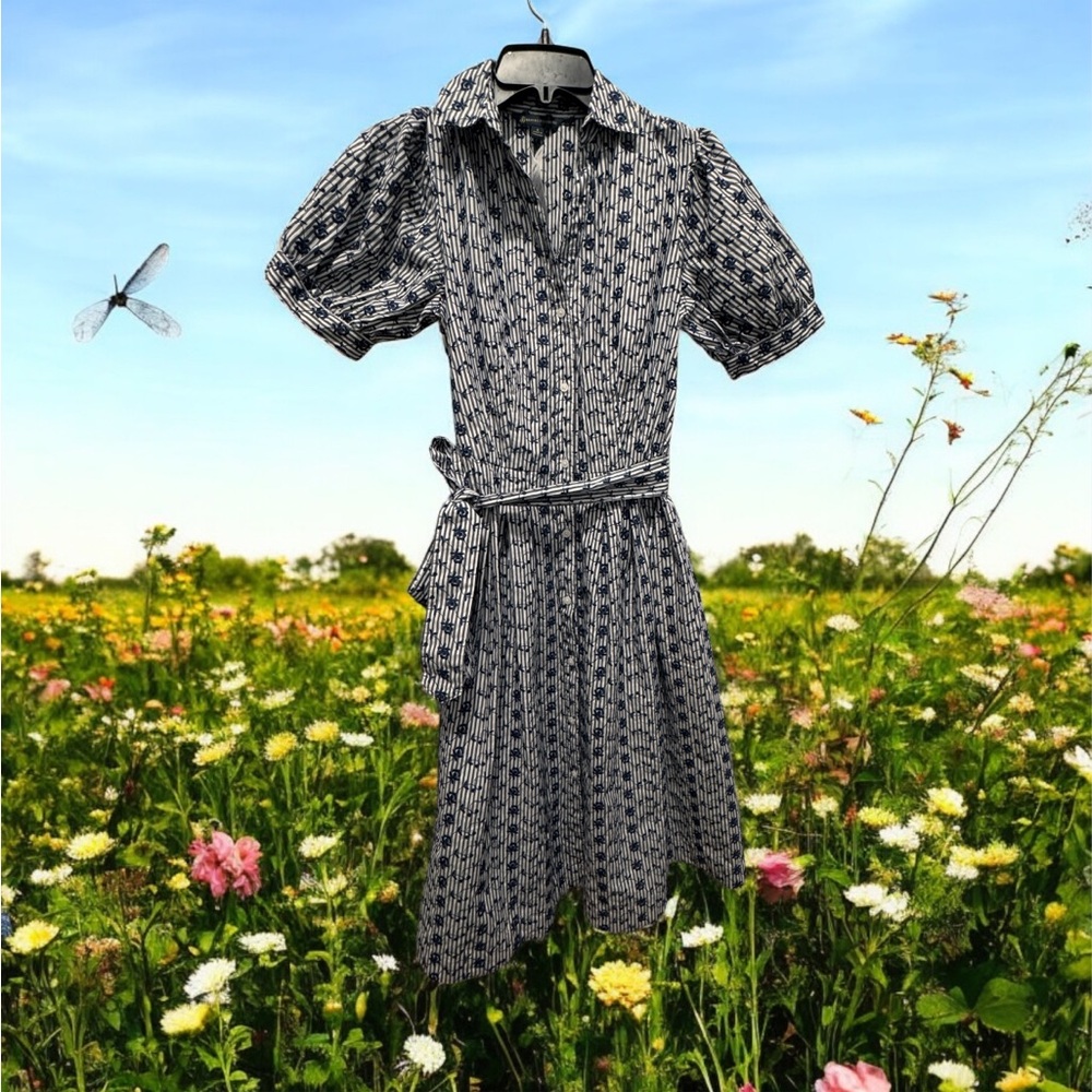 Brooks Brothers Midi Dress in Classic Blue white size 4